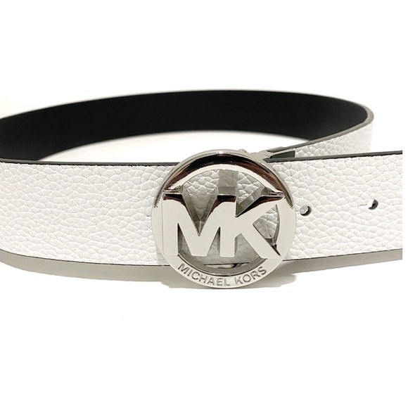 MICHAEL Michael Kors Accessories - MICHAEL Michael Kors White Black Reversible Leather Belt Silver Buckle NWT